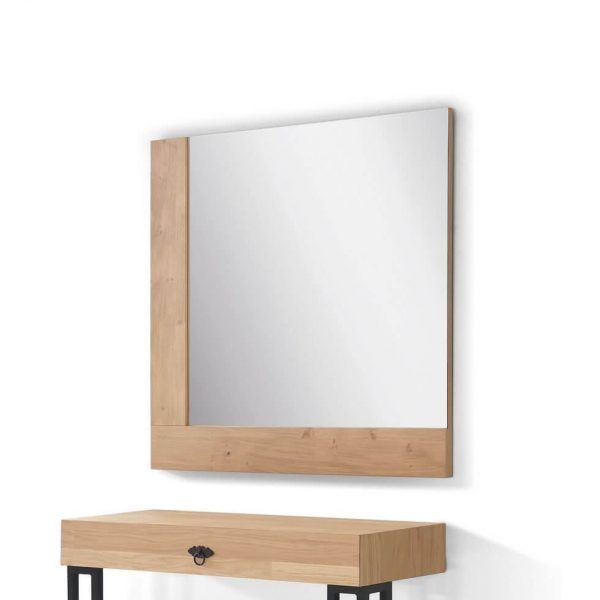 conjunto recibidor moderno kosmo espejo y consola chapa natural y acero