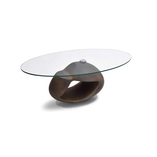 Mesa de Centro elíptica ÓVOLO fija tapa cristal resina
