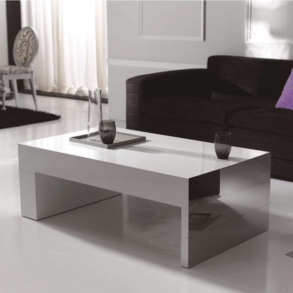 Mesa centro ADDA moderna con botellero lateral rectangular