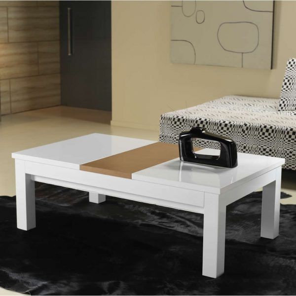 Mesa de centro moderna rectangular deslizante ALFA laca y chapa natural