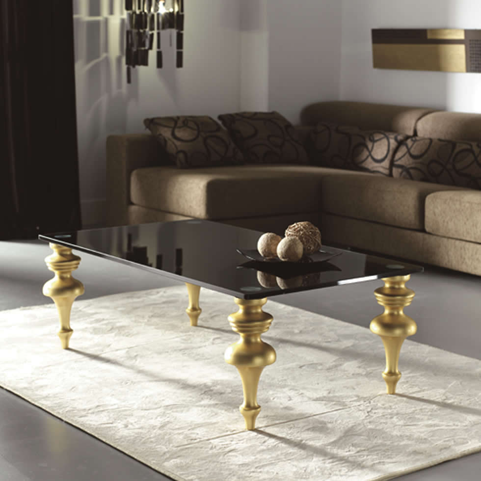 Mesa de Centro moderna CALIPSO GLASS patas torneadas cristal lacado Mesa de Centro CALIPSO GLASS moderna rectangular fija patas torneadas tapa cristall