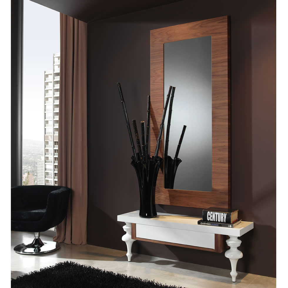 Conjunto Calipso Wood consola y espejo moderno Conjunto Recibidor CALIPSO WOOD moderno colgar chapa natural laca