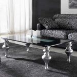 Mesa de Centro RETTO GLASS moderna patas torneadas tapa cristal laca rectangular