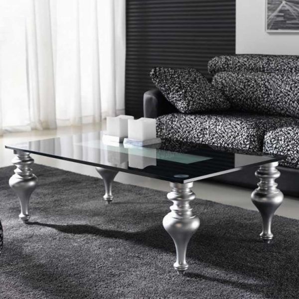 Mesa de Centro RETTO GLASS moderna patas torneadas tapa cristal laca rectangular