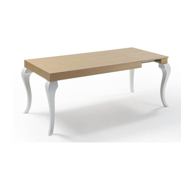 detalle mesa salon comedor rectangular extensible fija status patas haya maciza
