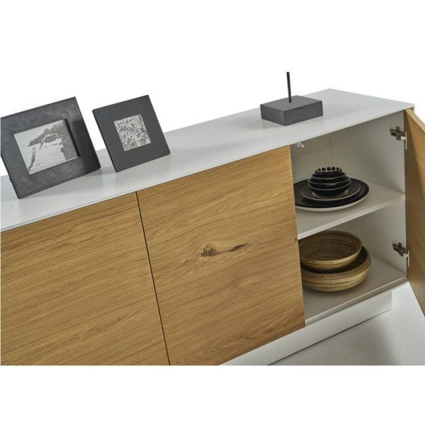 detalle aparador rubi moderno interior puertas push laca chapa natural salon comedor
