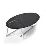Mesa SPOOL eliptica con patas en acero tapa marmol moderna
