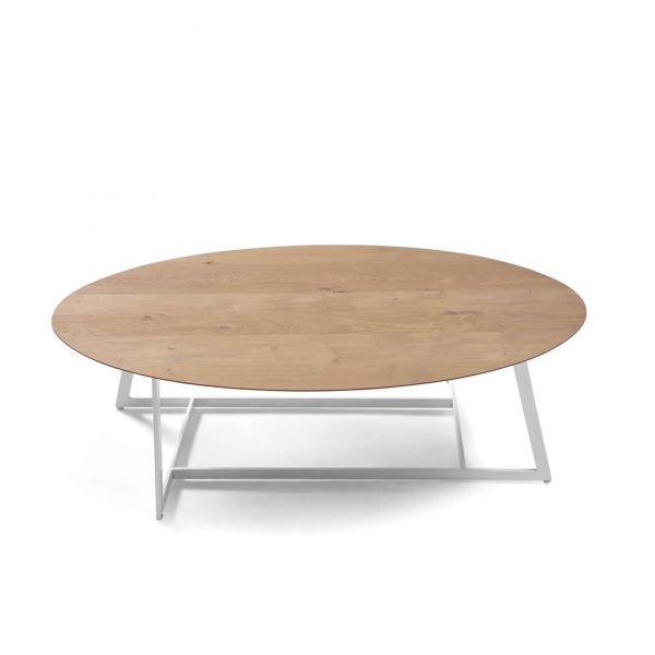 Mesa SPOOL eliptica moderna fija chapa natural con patas en acero laca