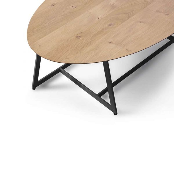 Detalle mesa SPOOL eliptica patas acero chapa natural fija