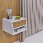 mesita noche moderna flotante polar laca chapa natural dormitorio