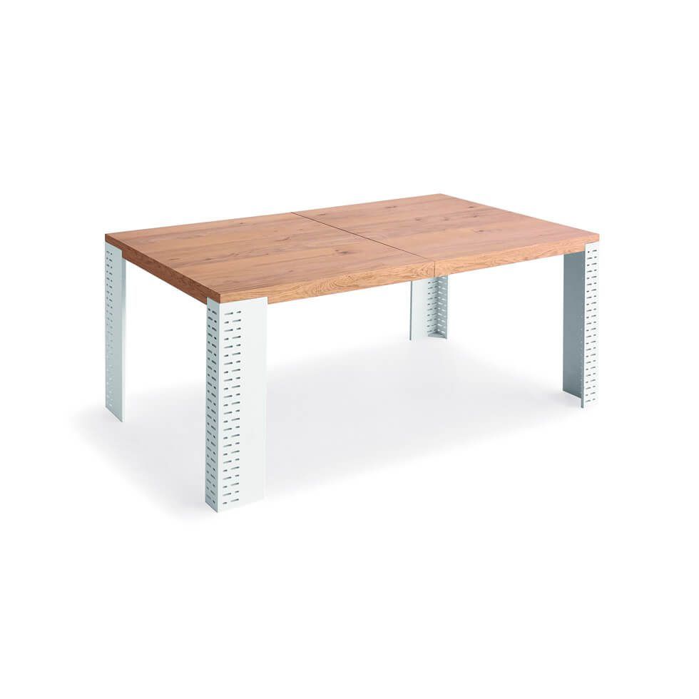 Mesa comedor Gliss fija o extensible chapa natural y laca patas acero Mesa Comedor moderna Rectangular GLISS extensible patas acero laca