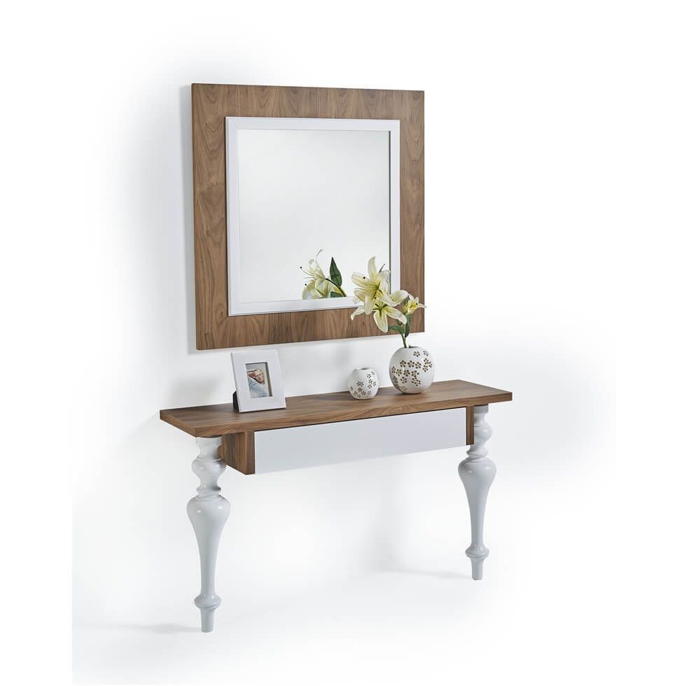 Conjunto recibidor Retto Wood moderno conjunto recibidor retto wood patas torneadas espejo chapa natural laca moderno