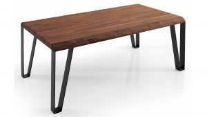 mesa de comedor rectangular gio fija en chapa natural y acero lacado, canto macizo efecto tronco