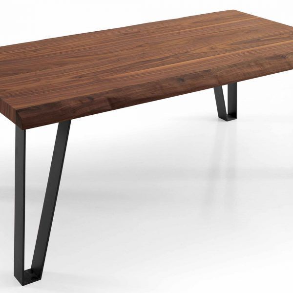mesa de comedor rectangular gio fija en chapa natural y acero lacado, canto macizo efecto tronco