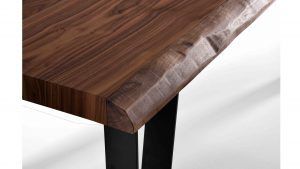 detalle mesa comedor moderna fija gio patas acero canto tronco