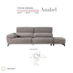 Sofa ANABEL deslizante abatible medidas salon moderno Pedro Ortiz