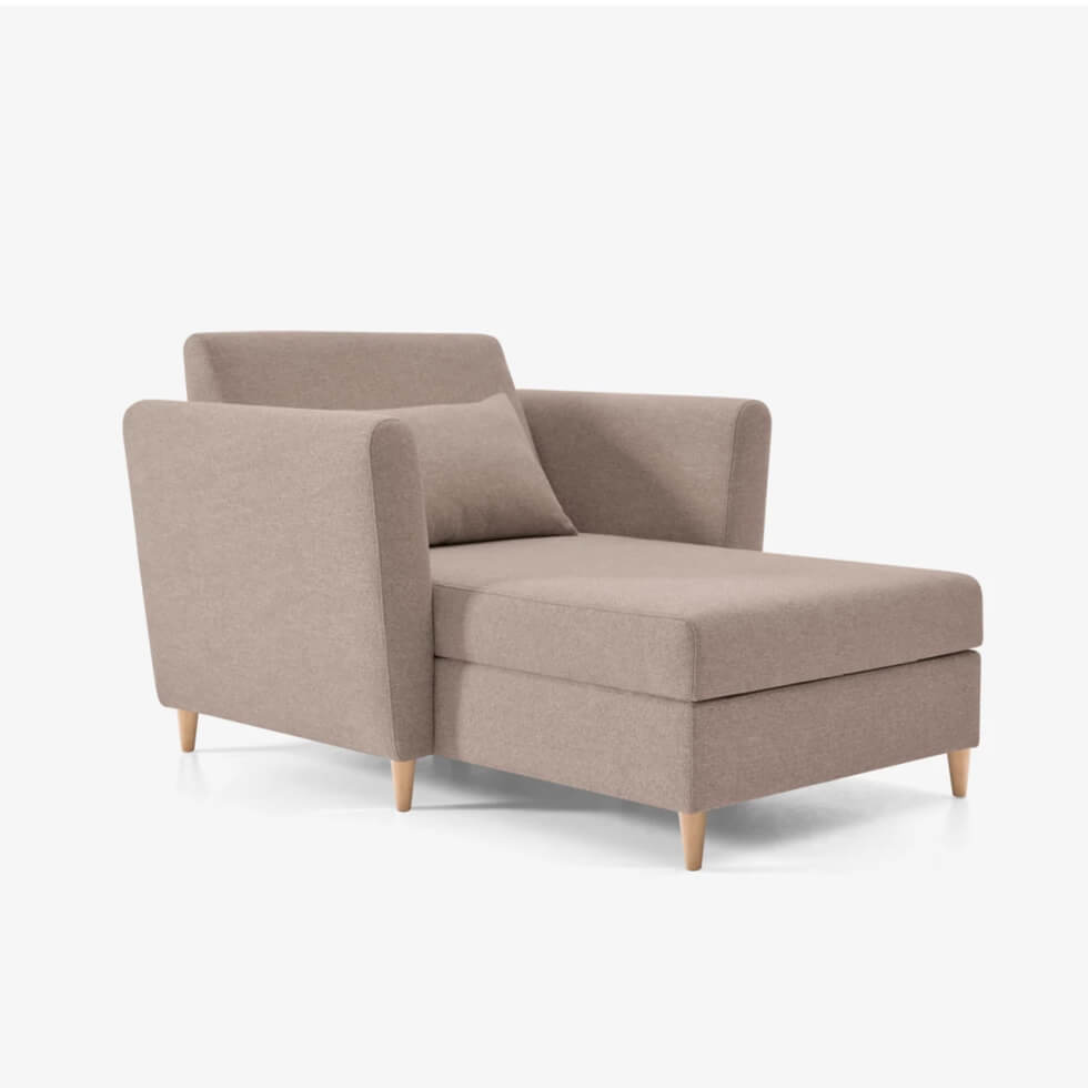 Sillón cama chaiselongue modelo CHANEL con apertura manual sillon cama moderno chanel tapizado patas madera