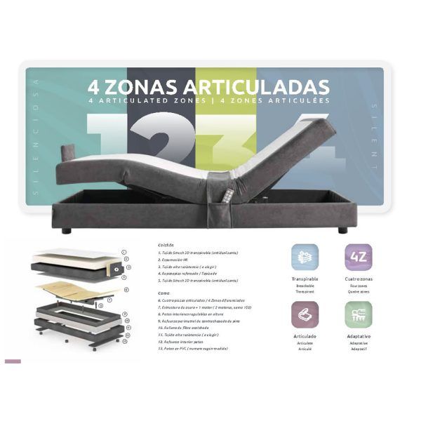cama articulada relax tapizada royal descanso confort dormitorio motor