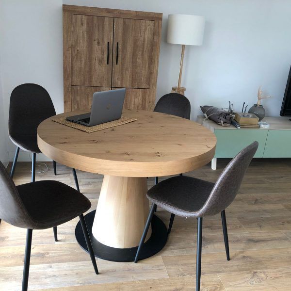 ambiente mesa redonda extensible prisma wood moderna salon chapa natural