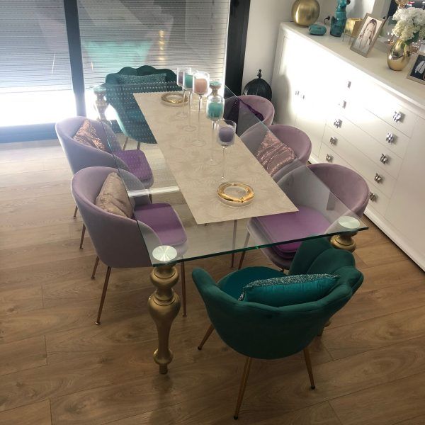 mesa comedor moderna retto glass fija patas torneadas salon
