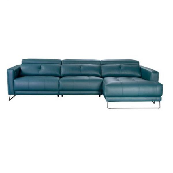 Sofa chaiselongue salon moderno Isabel deslizantes patas acero piel