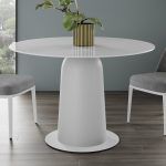 mesa comedor redonda fija boston tapa cristal laca haya maciza torneada salon