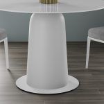 detalle mesa de comedor moderna redonda boston fija salon cristal haya maciza torneada