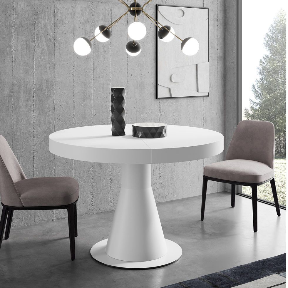 206 mesa genova redonda extensible blanco mate_base blanco canto negro.980X980IMG mesa comedor redonda extensible central genova moderna salon columna torneada