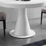 detalle mesa comedor moderna redonda genova extensible central salon haya maciza laca