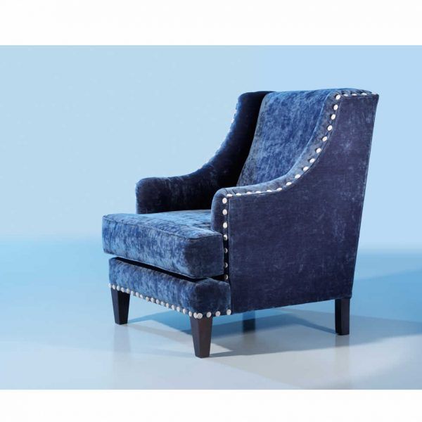 Sillon clasico LAUREN con patas madera y tachuelas