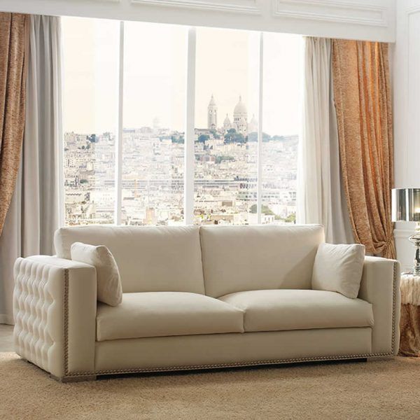 Sofa clasico MENFIS fijo capitoné y tachuelas