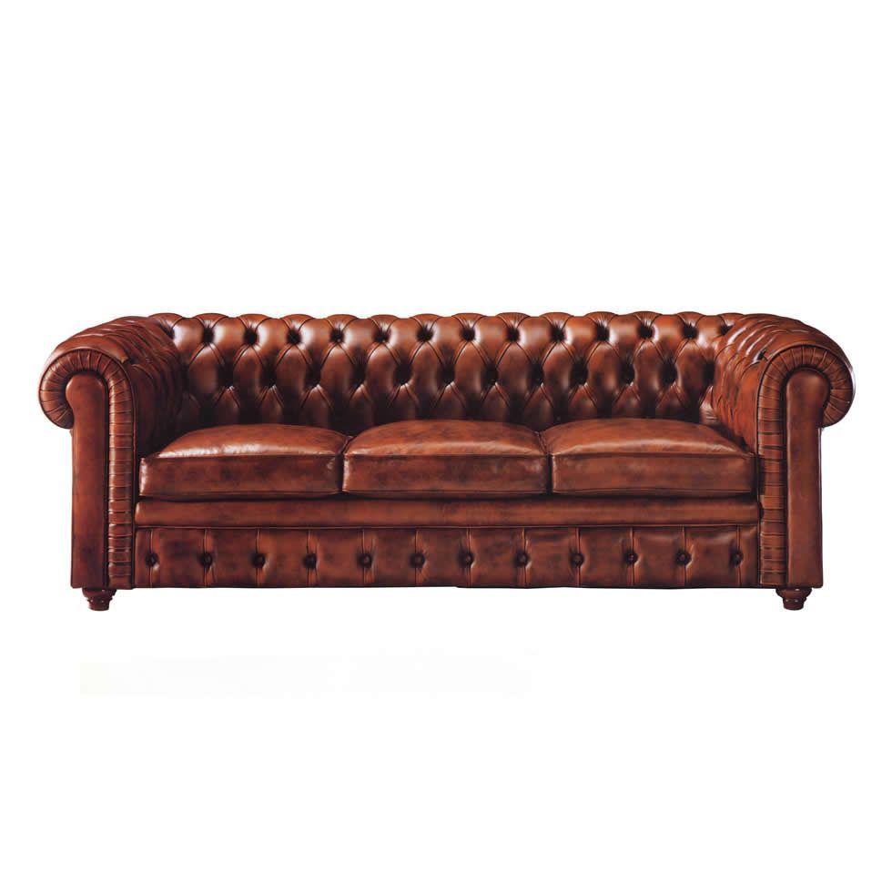 Sofá clásico capitoné ANDROMEDA piel marrón 3 plazas Sofa clasico ANDROMEDA capitone tapizado piel 3 plazas