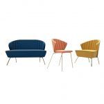 Sillon moderno ESTEFANY hosteleria tapizado patas acero oro