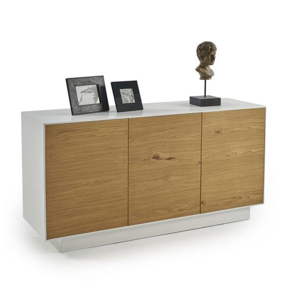 Aparador salon RUBI moderno zocalo 150 cm. chapa natural y laca
