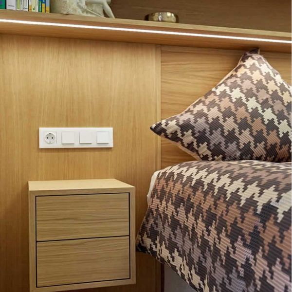 mesita noche moderna flotante chapa natural roble cajones dormitorio