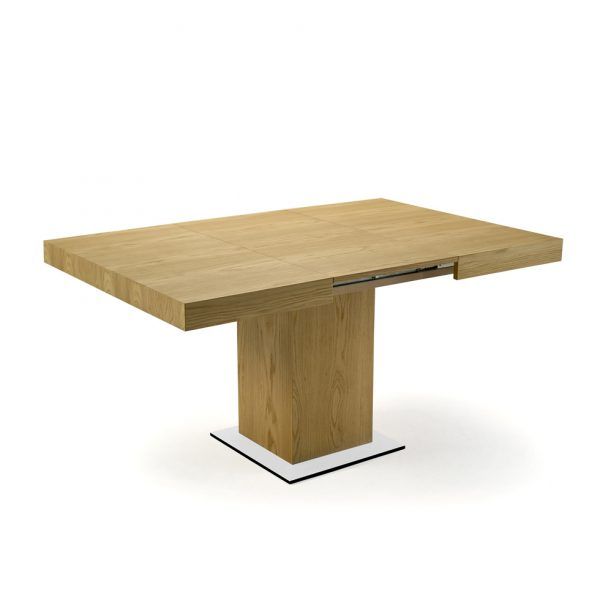 mesa comedor cuadrada kubica extensible 100x100 base blanco canto negro chapa natural roble anudado