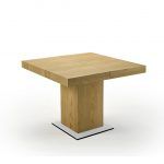mesa comedor cuadrada extensible kubica 100x100 base en blanco con canto negro acabado en chapa natural roble anudado