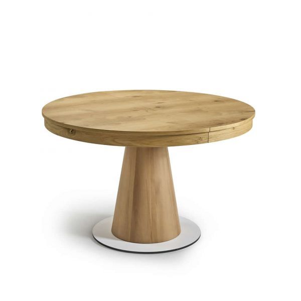 mesa comedor moderna sakura redonda extensible 140 diam chapa natural salon