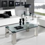 ambiente mesa centro rectangular moderna vision inox tapa cristal salon fija