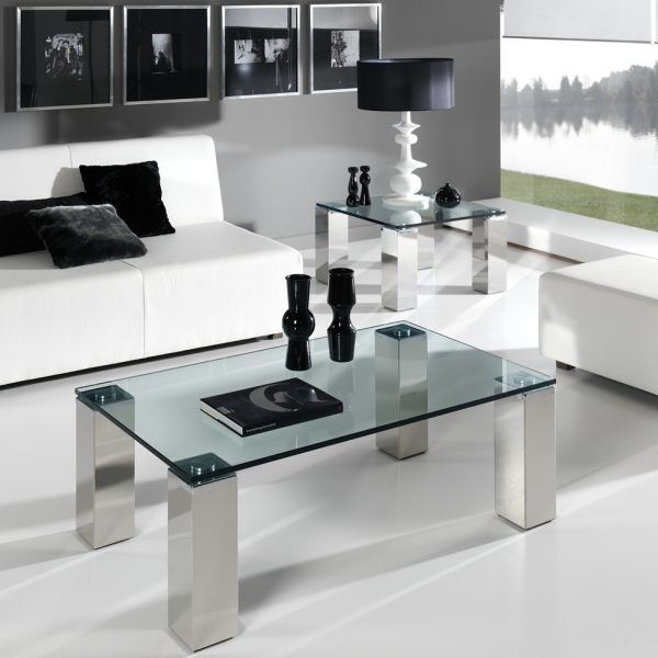 ambiente mesa centro rectangular moderna vision inox tapa cristal salon fija