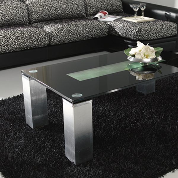 mesa centro moderna fija vision wood laca tapa cristal salon rectangular