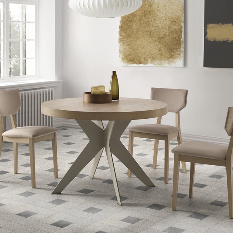 389 CLARA MESA COMEDOR EXT. REDONDA PATA METALICA.980X980 mesa comedor redonda moderna clara extensible patas metálicas salon