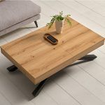 detalle mesa convertible centro helena elevable comedor extensible helena electrica moderna chapa natural melamina laca acero salon