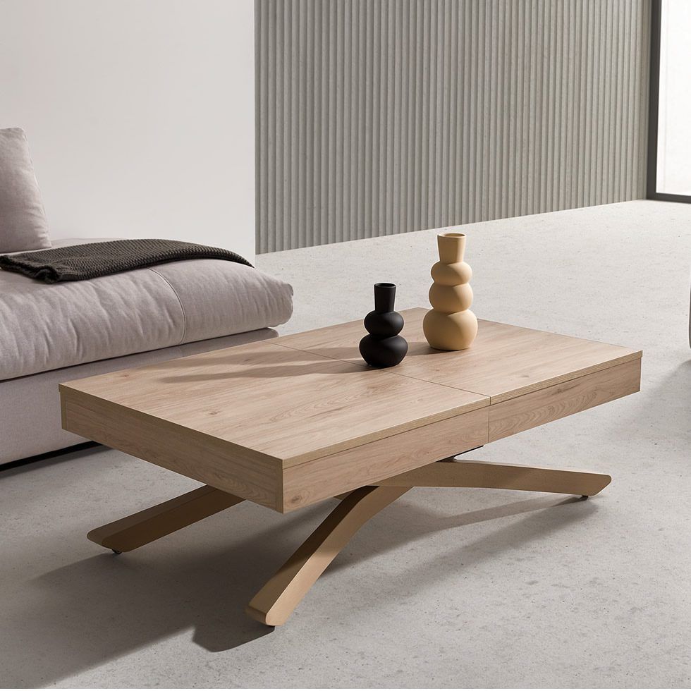 mesa helena elevable extensible comedor centro chapa natural acero moderna salon electrica