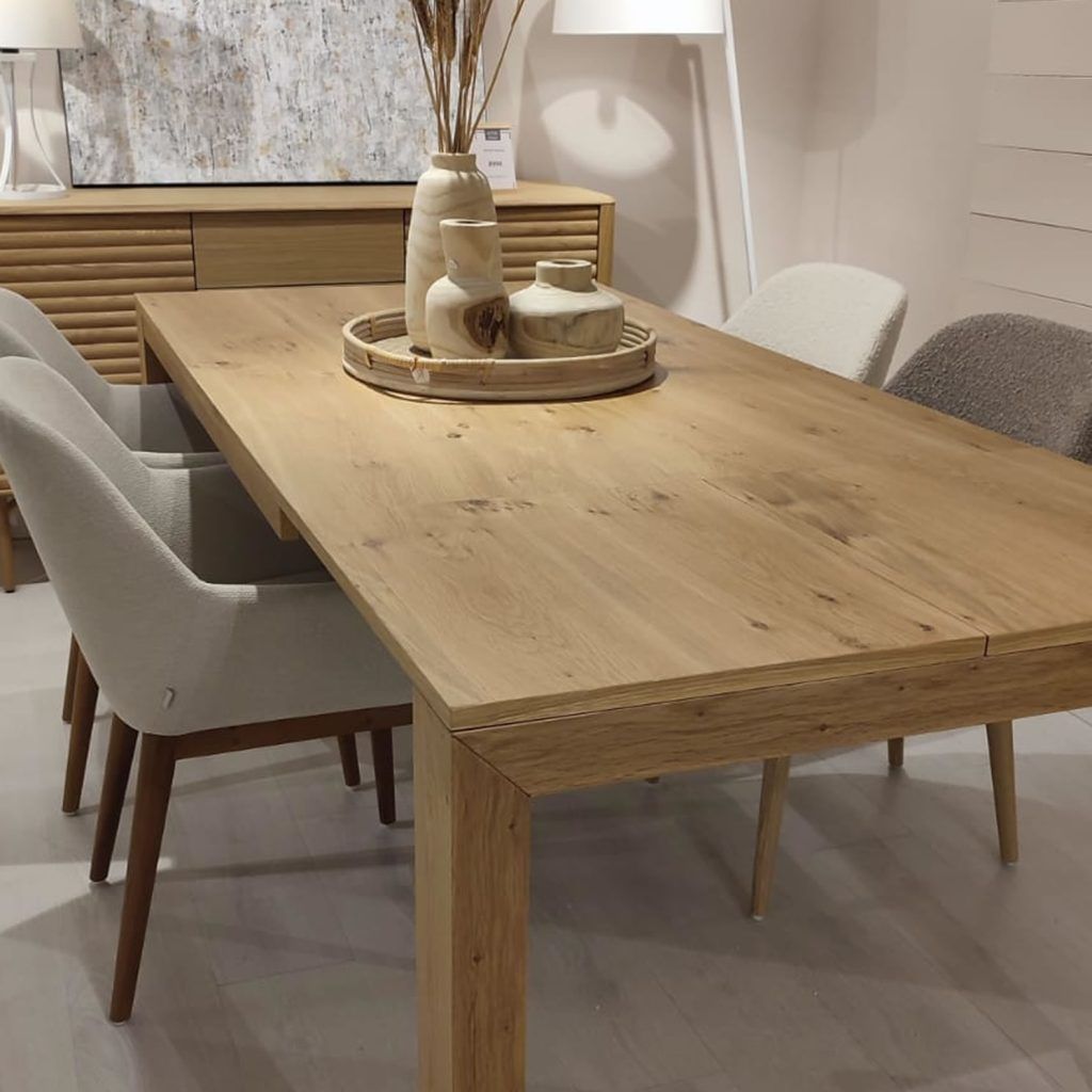time mesa comedor rectangular extensible moderna chapa natural laca salon comedor